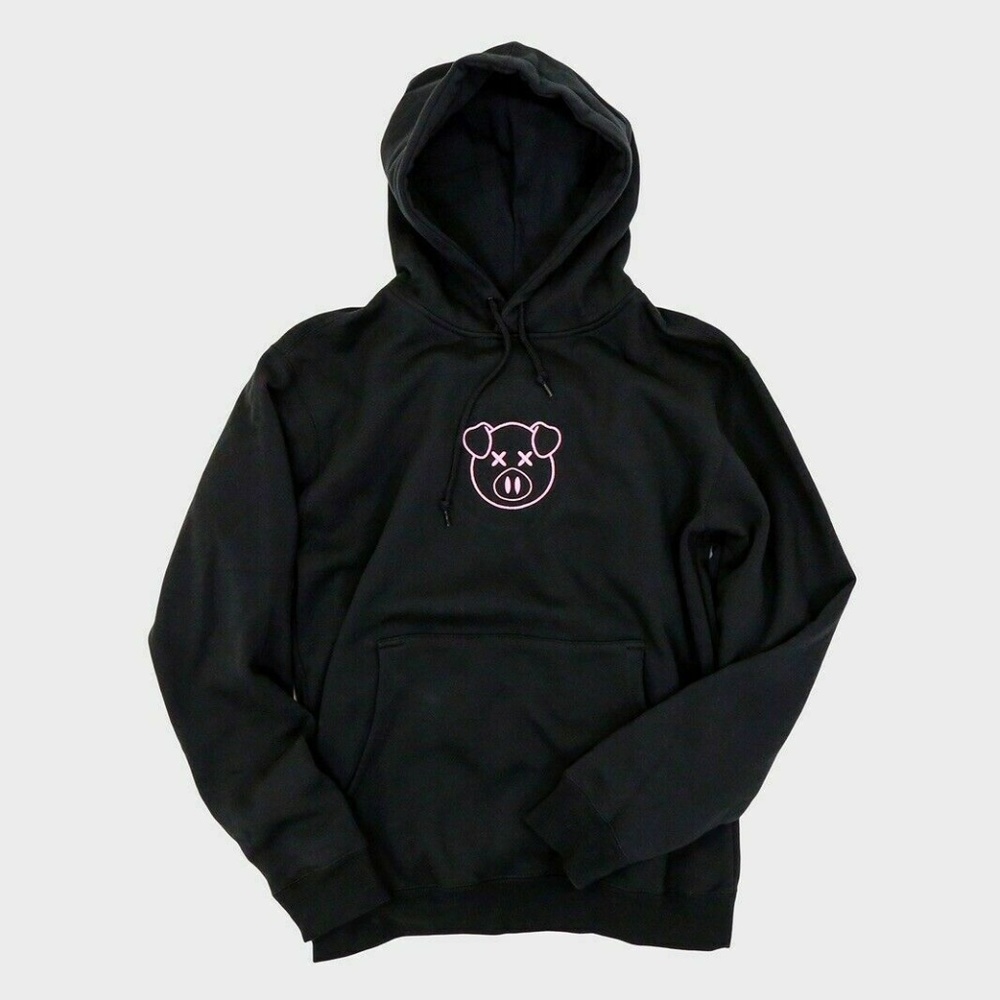 SHANE DAWSON Embroidered Pink Pig Logo Black Hoodi